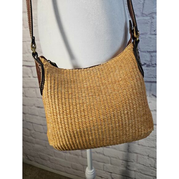 Vintage Fossil Women's Jute Crossbody Shoulder Bag‎ Tan Leather Strap Accents - Picture 9 of 9